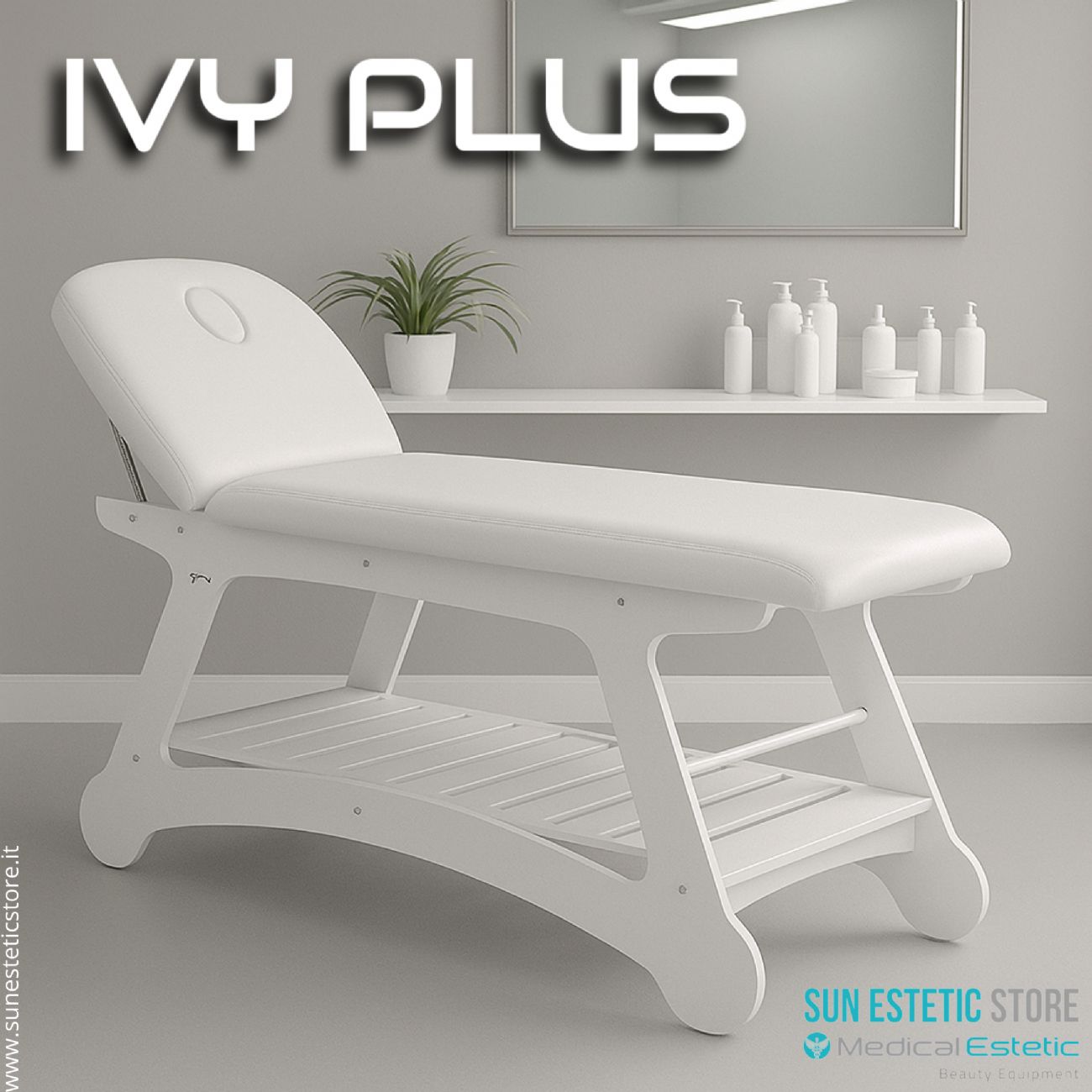 Ivy Plus lettino 2 sezioni in legno verniciato bianco con foro viso