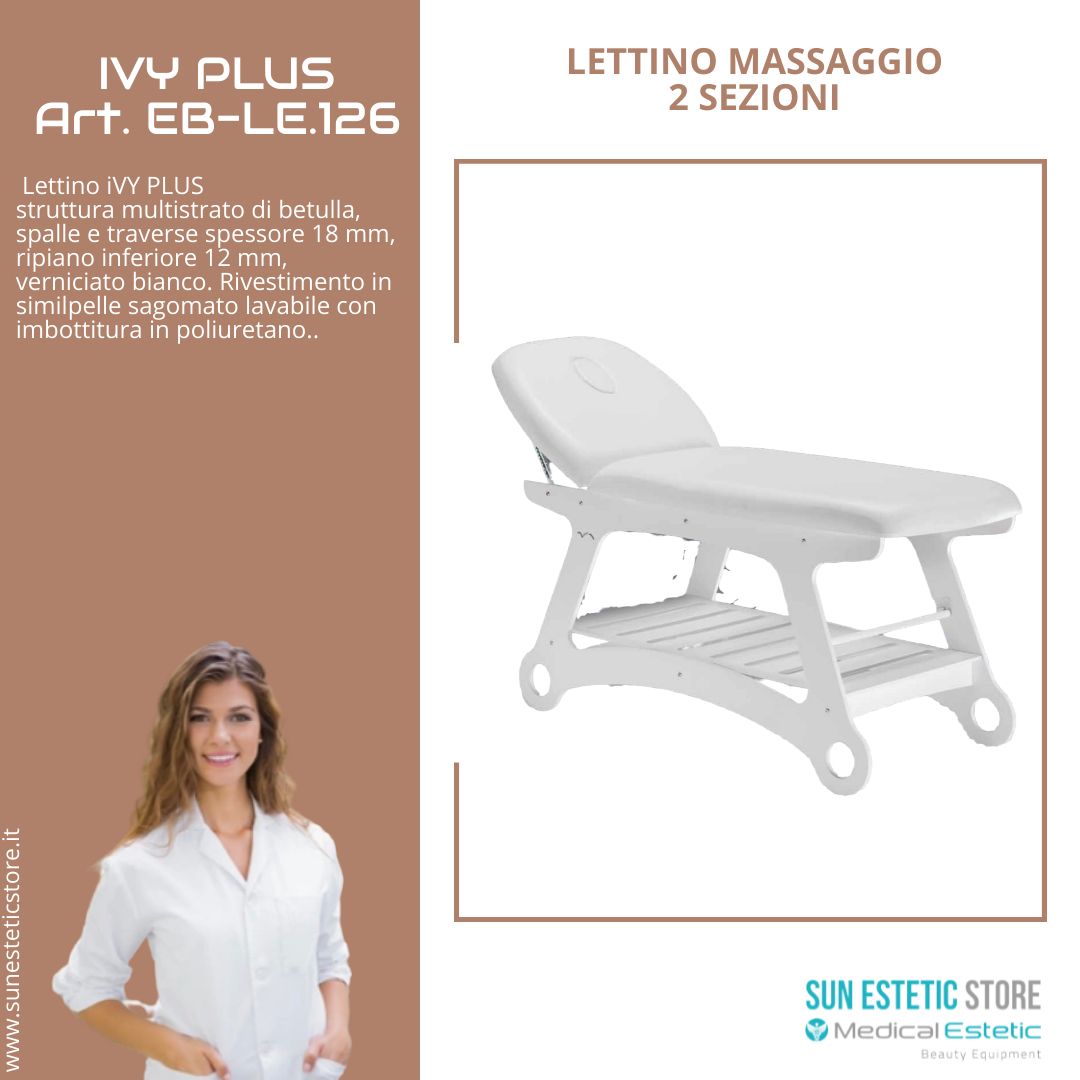 Ivy Plus lettino 2 sezioni in legno verniciato bianco con foro viso