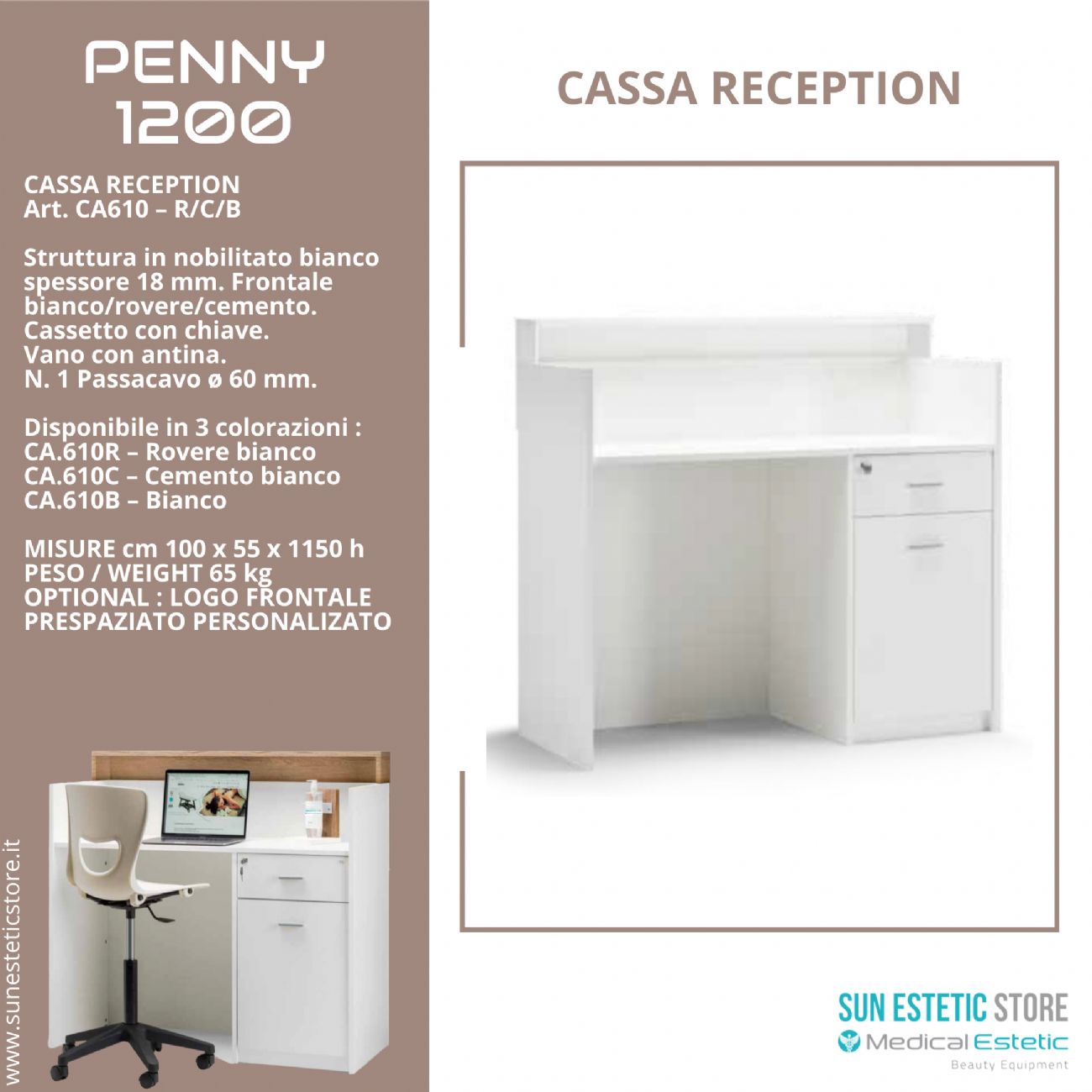 Penny Cassa Reception negozio con scomparti e cassetto porta tastiera