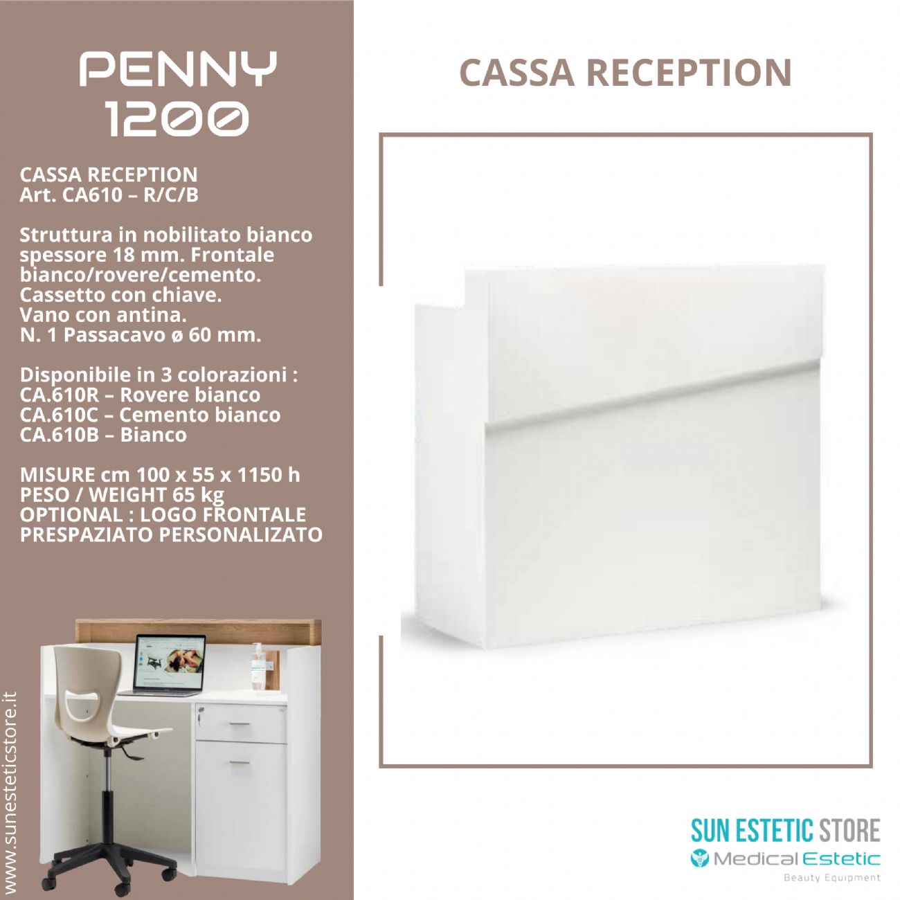 Penny Cassa Reception negozio con scomparti e cassetto porta tastiera