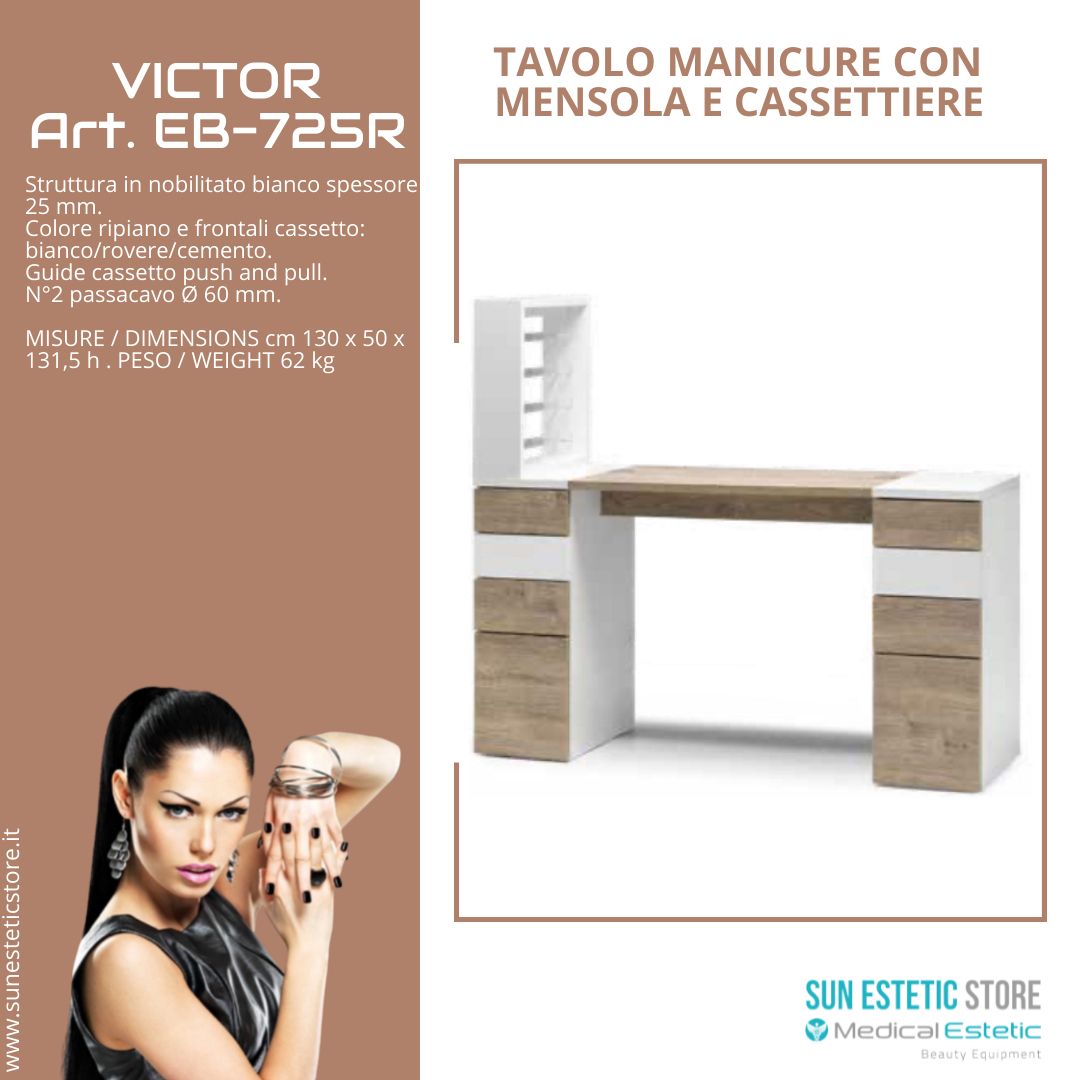 Victor 725 Tavolino manicure ricostruzione unghie con mensola e cassettiere