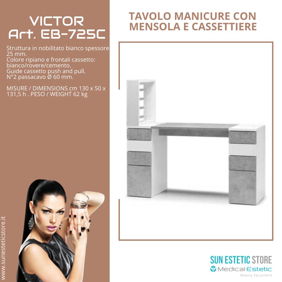 Victor 725 Tavolino manicure ricostruzione unghie con mensola e cassettiere