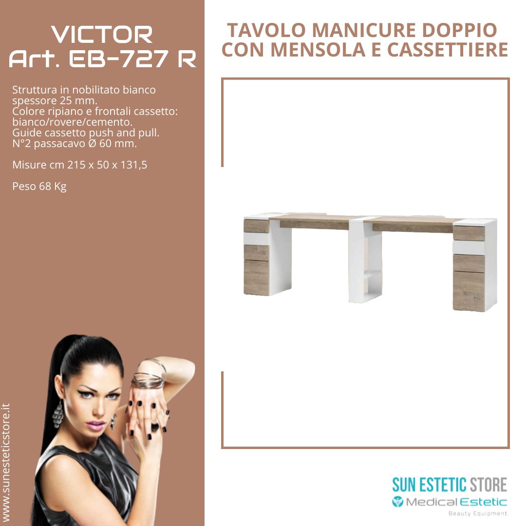 Victor 727 Tavolino doppia postazione manicure nails con cassettiere