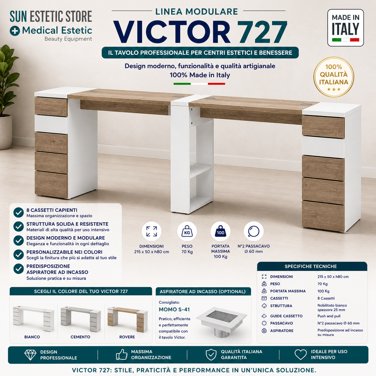 Victor 727 Tavolino doppia postazione manicure nails con cassettiere