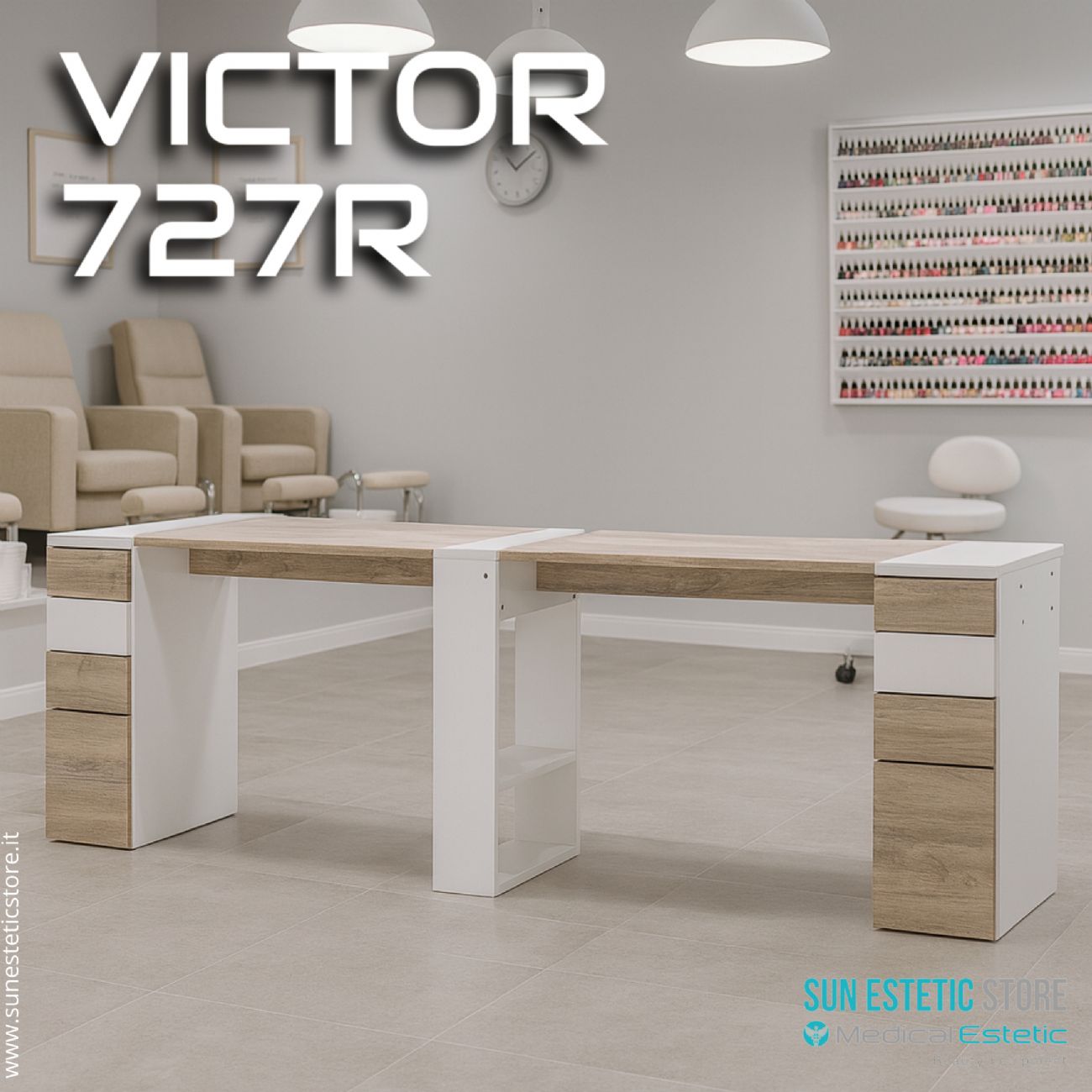 Victor 727 Tavolino doppia postazione manicure nails con cassettiere
