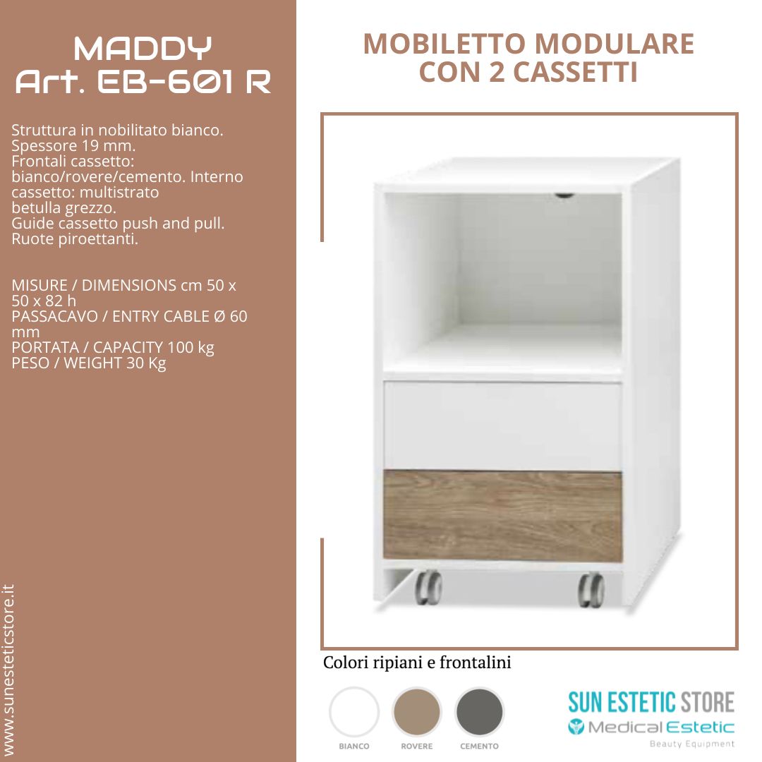 Maddy 601 R - C mobiletto modulare con 2 cassetti per apparecchiature estetica