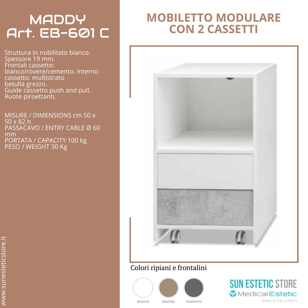 Maddy 601 R - C mobiletto modulare con 2 cassetti per apparecchiature estetica