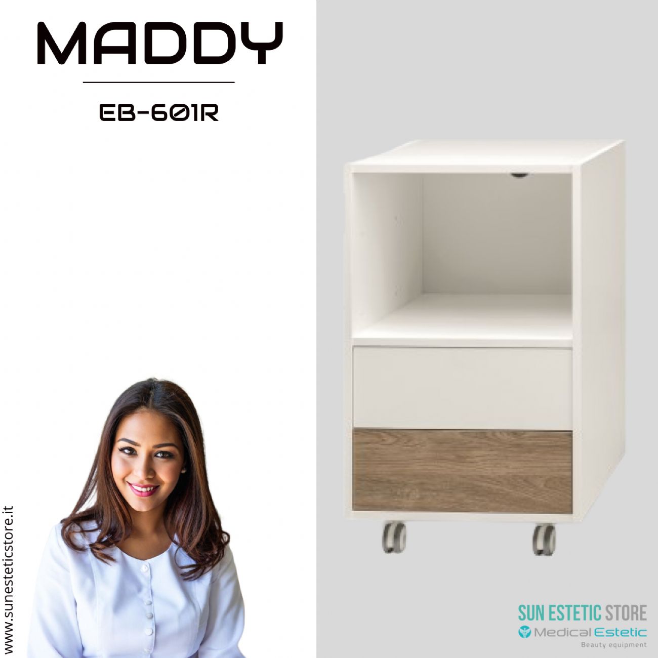 Maddy 601 R - C mobiletto modulare con 2 cassetti per apparecchiature estetica