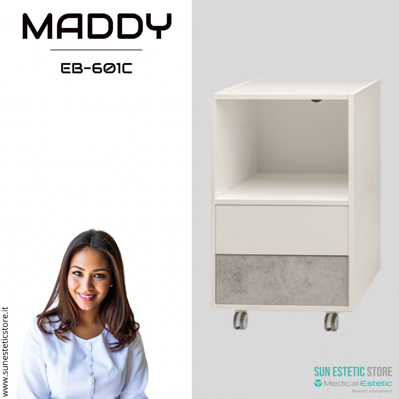 Maddy 601 R - C mobiletto modulare con 2 cassetti per apparecchiature estetica