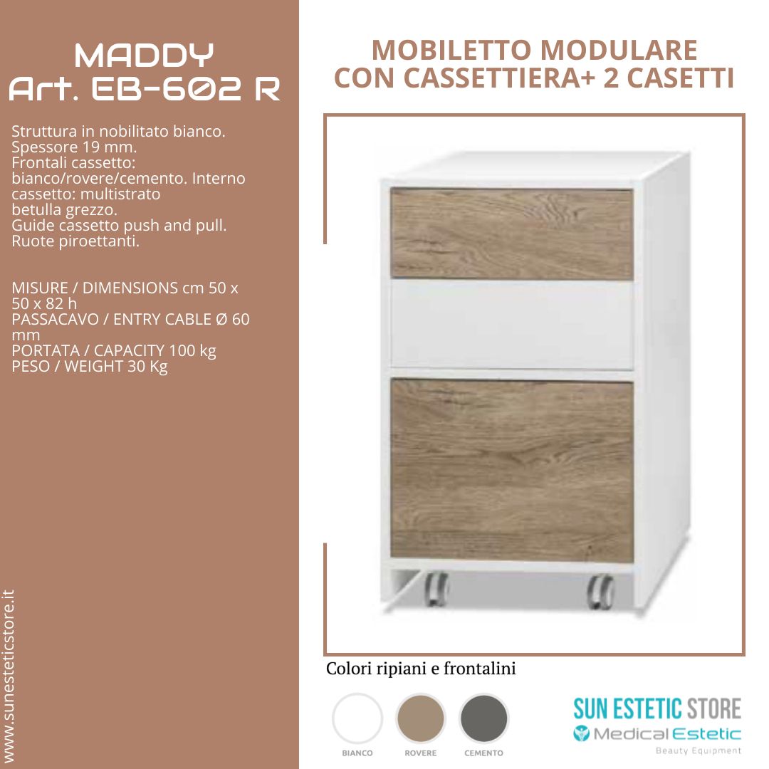 Maddy 602 R-C mobiletto modulare con cassettiera + 2 cassetti per apparecchiature estetica