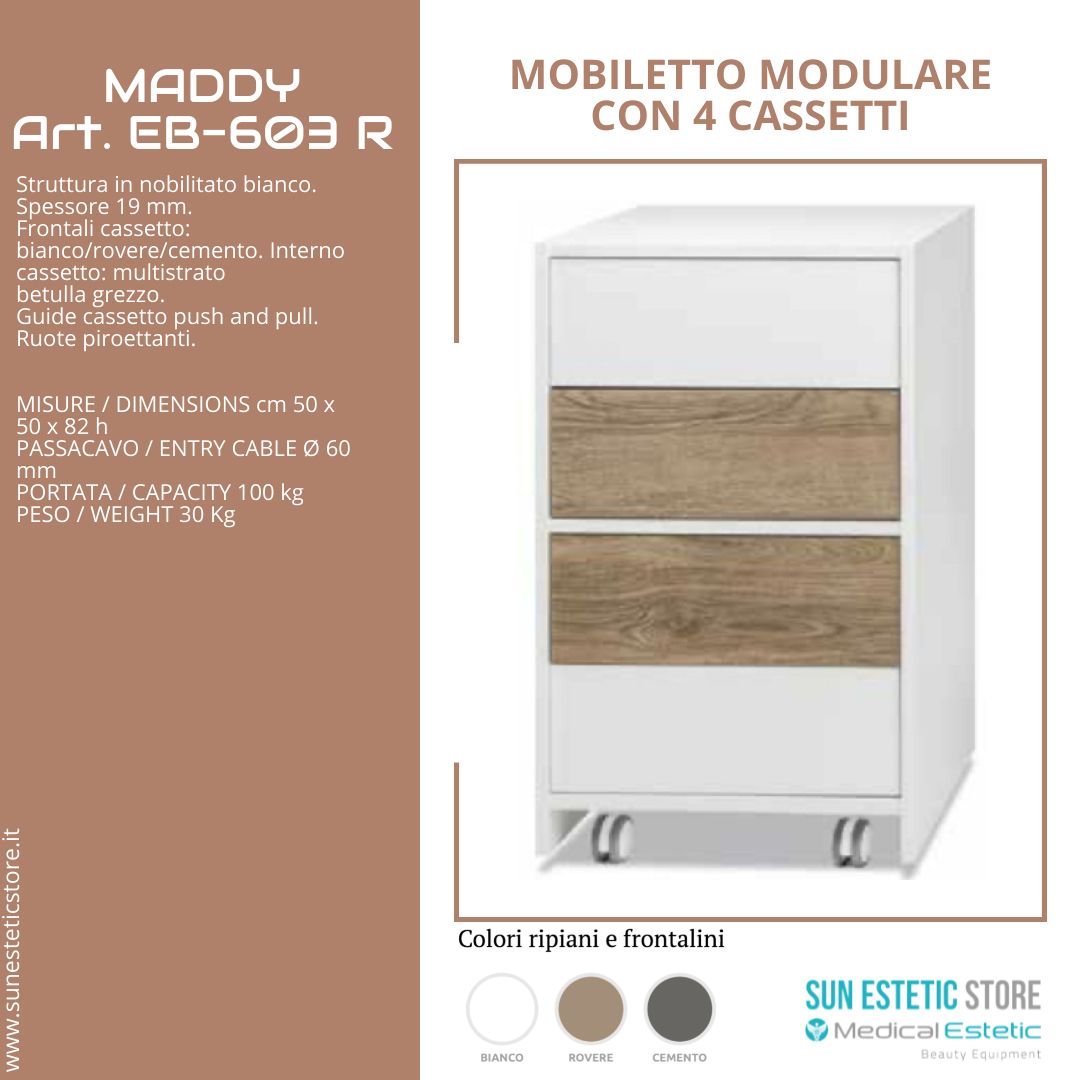 Maddy 603 R-C mobiletto modulare con  4 cassetti per apparecchiature estetica