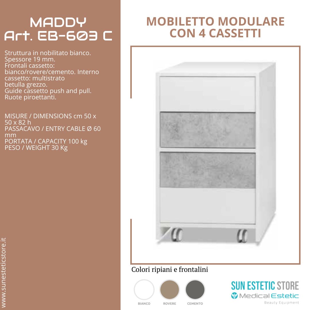 Maddy 603 R-C mobiletto modulare con  4 cassetti per apparecchiature estetica