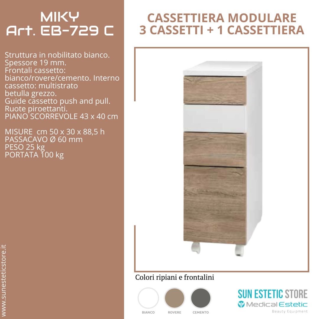 Miky 729 R - C cassettiera modulare con 3 cassetti e 1 cassettiera per estetica