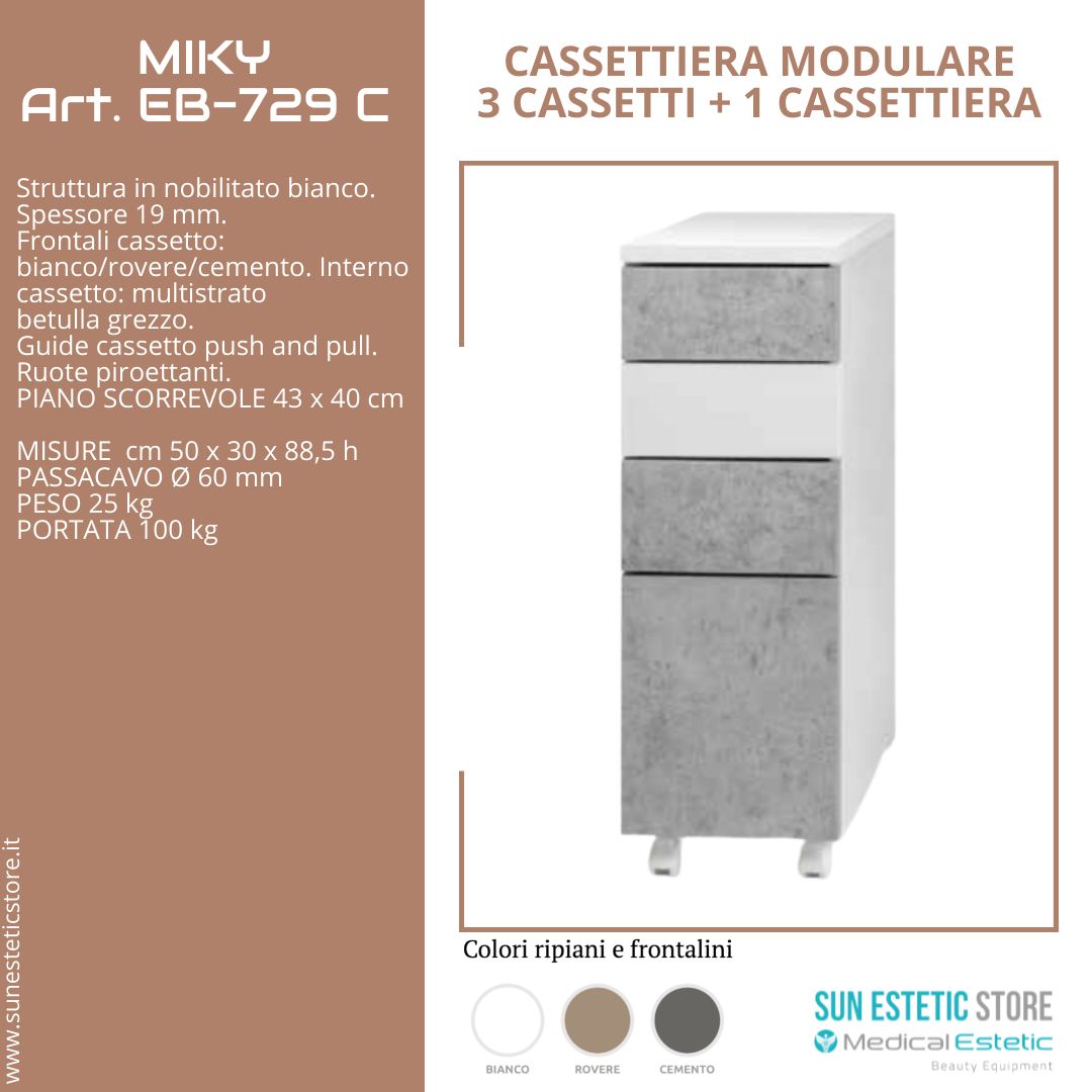 Miky 729 R - C cassettiera modulare con 3 cassetti e 1 cassettiera per estetica