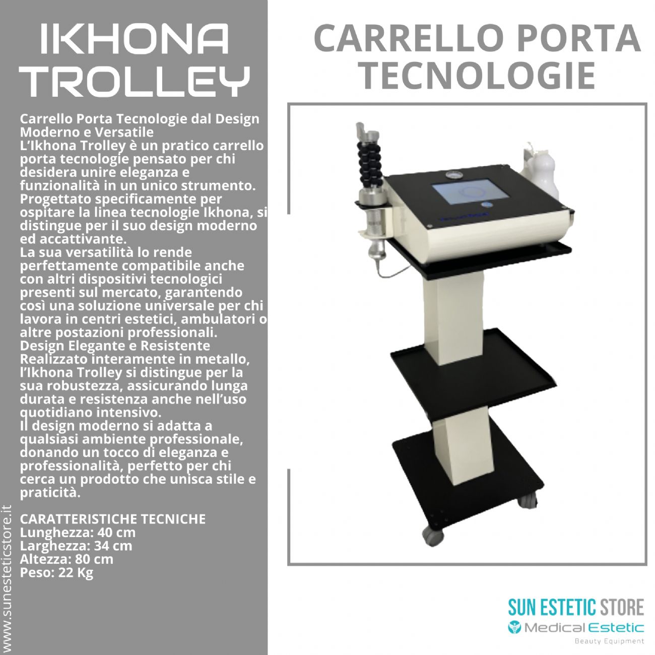 iKhona Trolley carrello porta tecnologie estetica in metallo con ruote