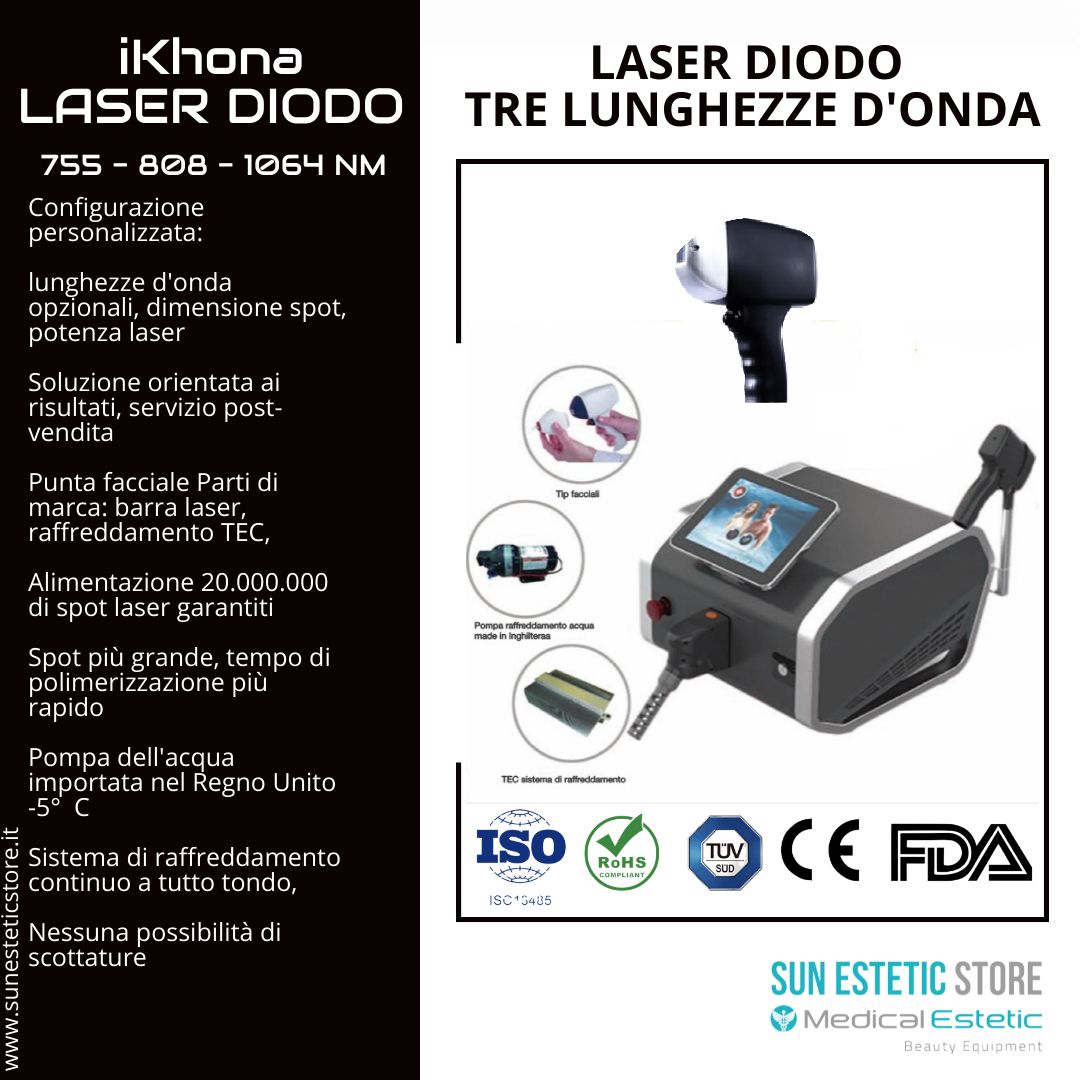 Laser diodo 3 lunghezze d'onda 755 - 808 - 1064 nm - 1000W portatile estetica 40J