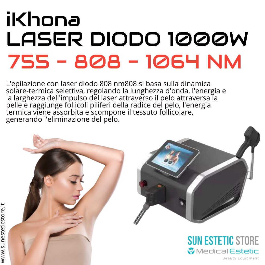 Laser diodo 3 lunghezze d'onda 755 - 808 - 1064 nm - 1000W portatile estetica 40J