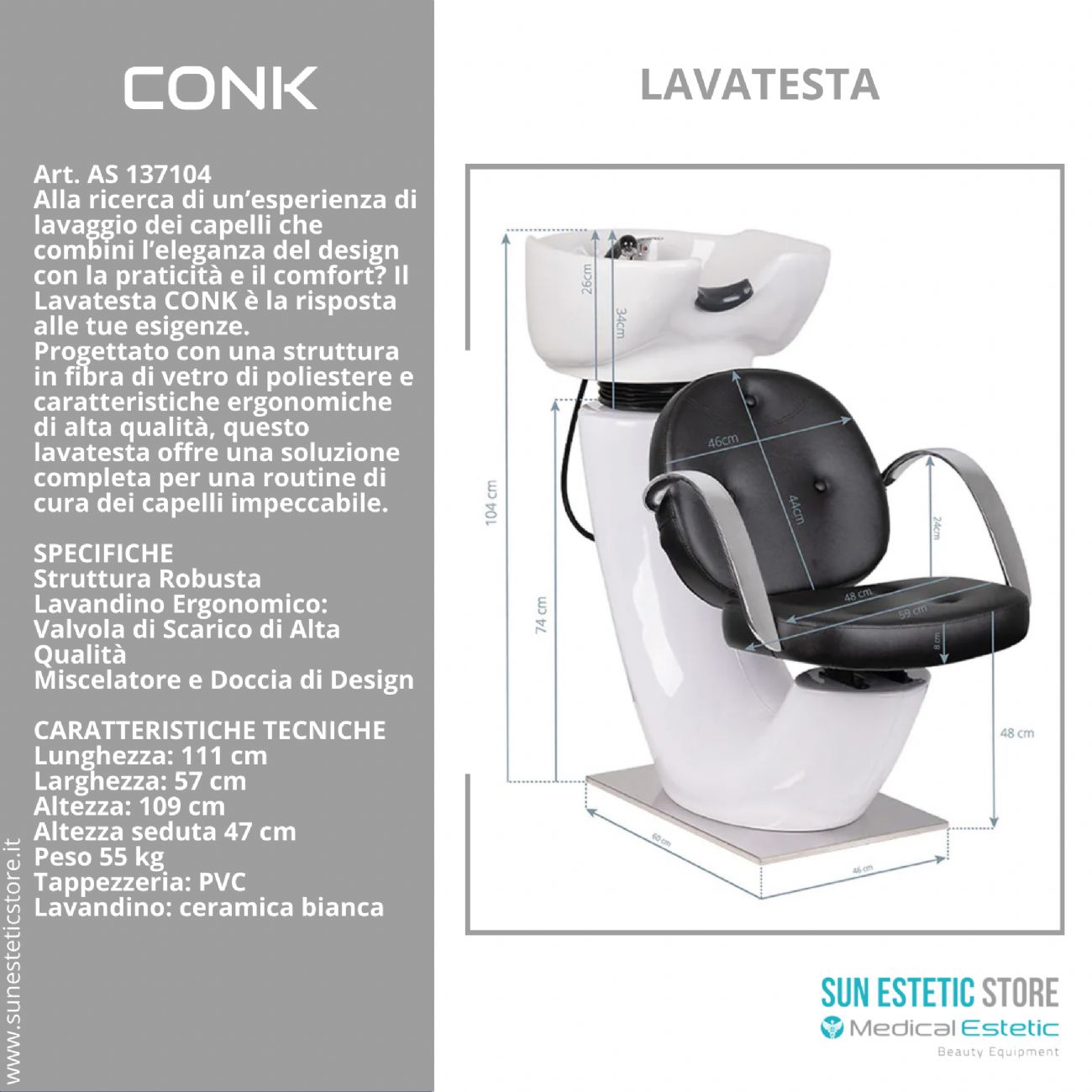 CONK POLTRONA LAVA TESTA PARRUCCHIERE ARREDAMENTI LAVAGGI