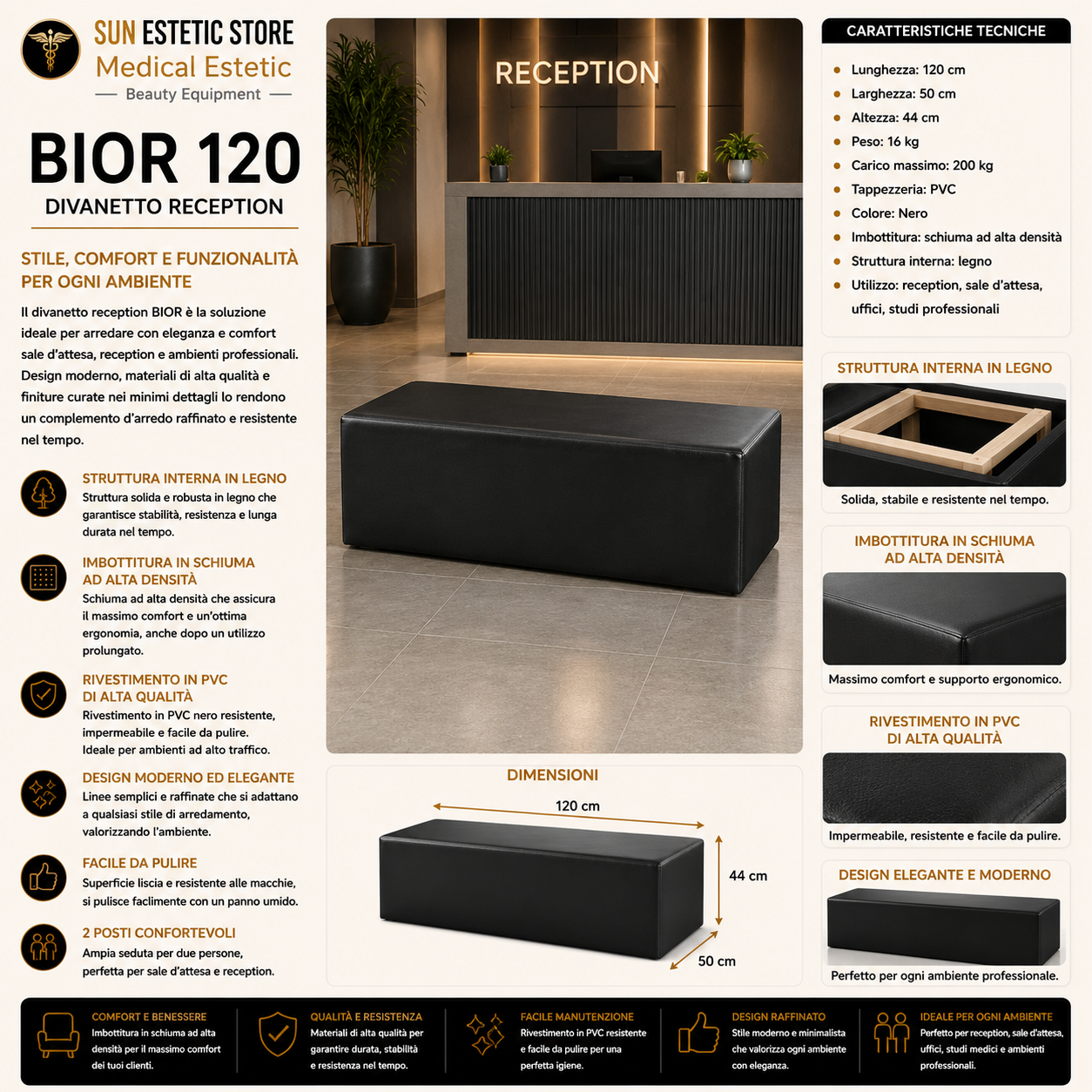Bior divanetto in pelle reception arredamenti ingresso parrucchiere estetica