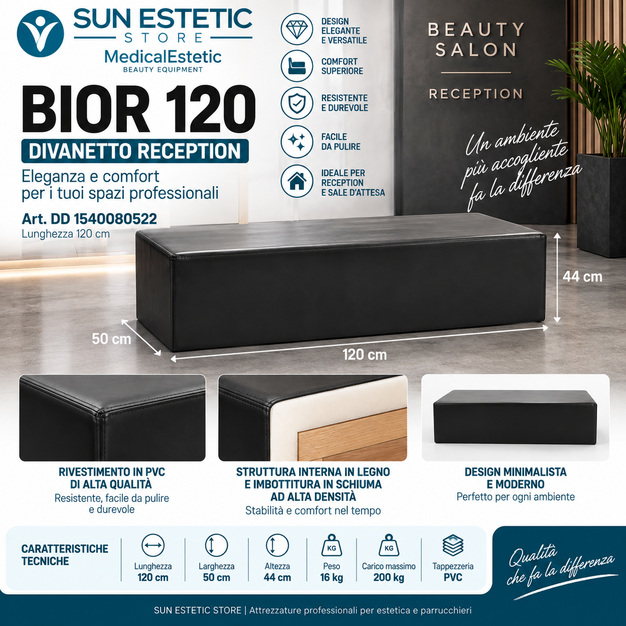 Bior 120 divanetto in pelle reception arredamenti ingresso parrucchiere estetica