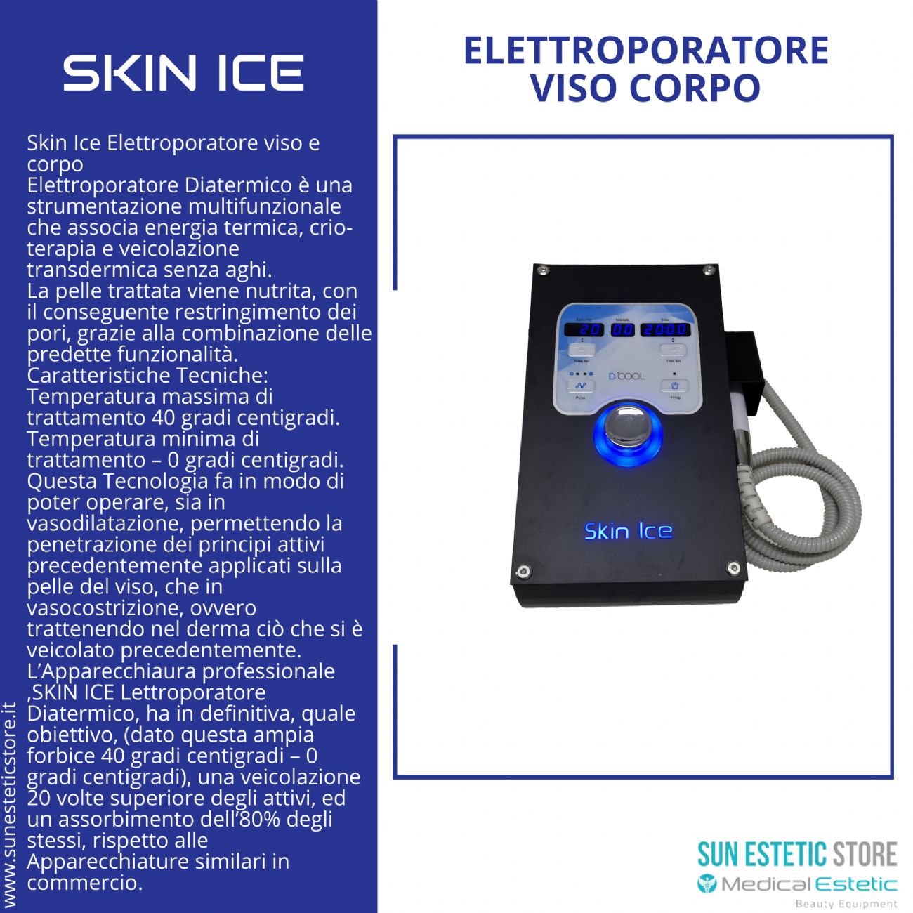 Skin Ice Elettroporatore viso e corpo per trattamenti estetica