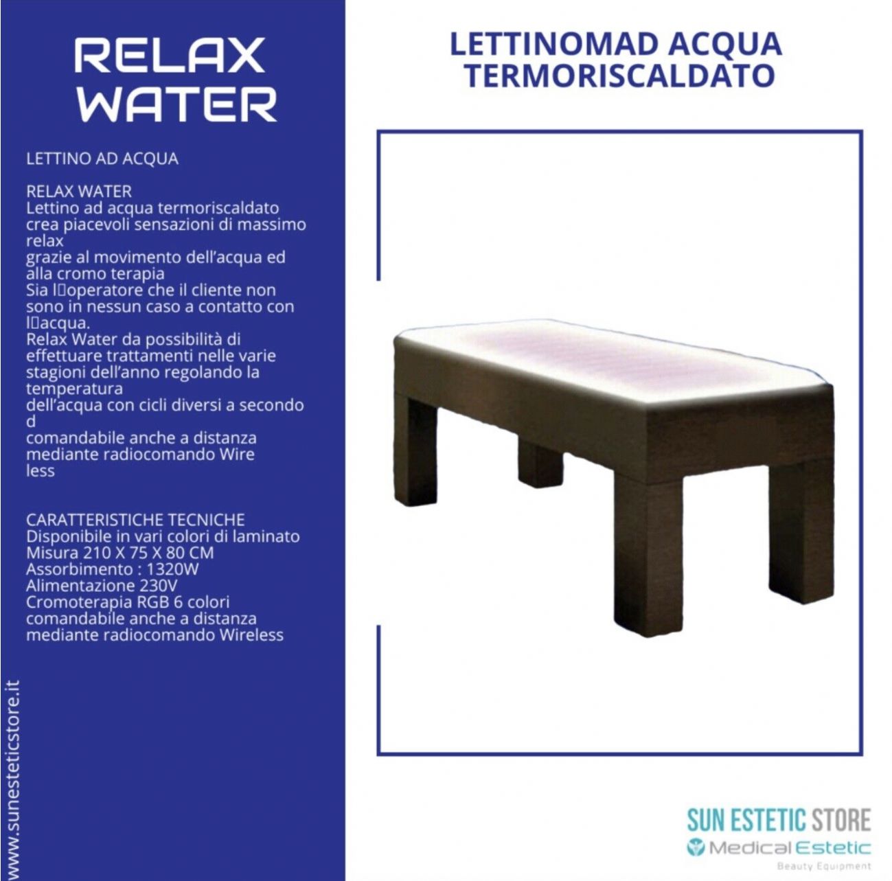 Relax Water lettino ad acqua termoriscaldato con cromoterapia wellness estetica spa