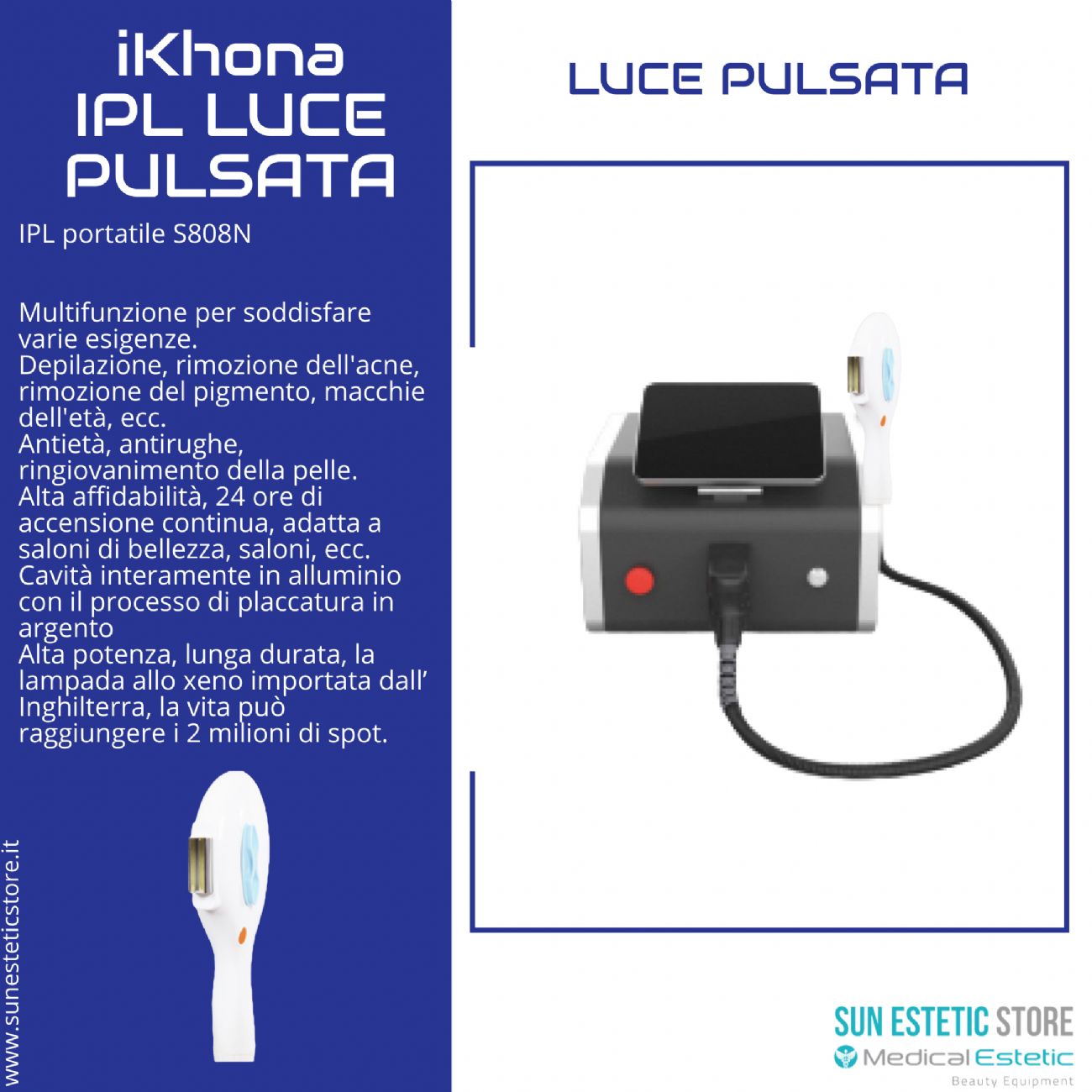 iKhona IPL luce pulsata 2000W portatile estetica epilazione progressiva