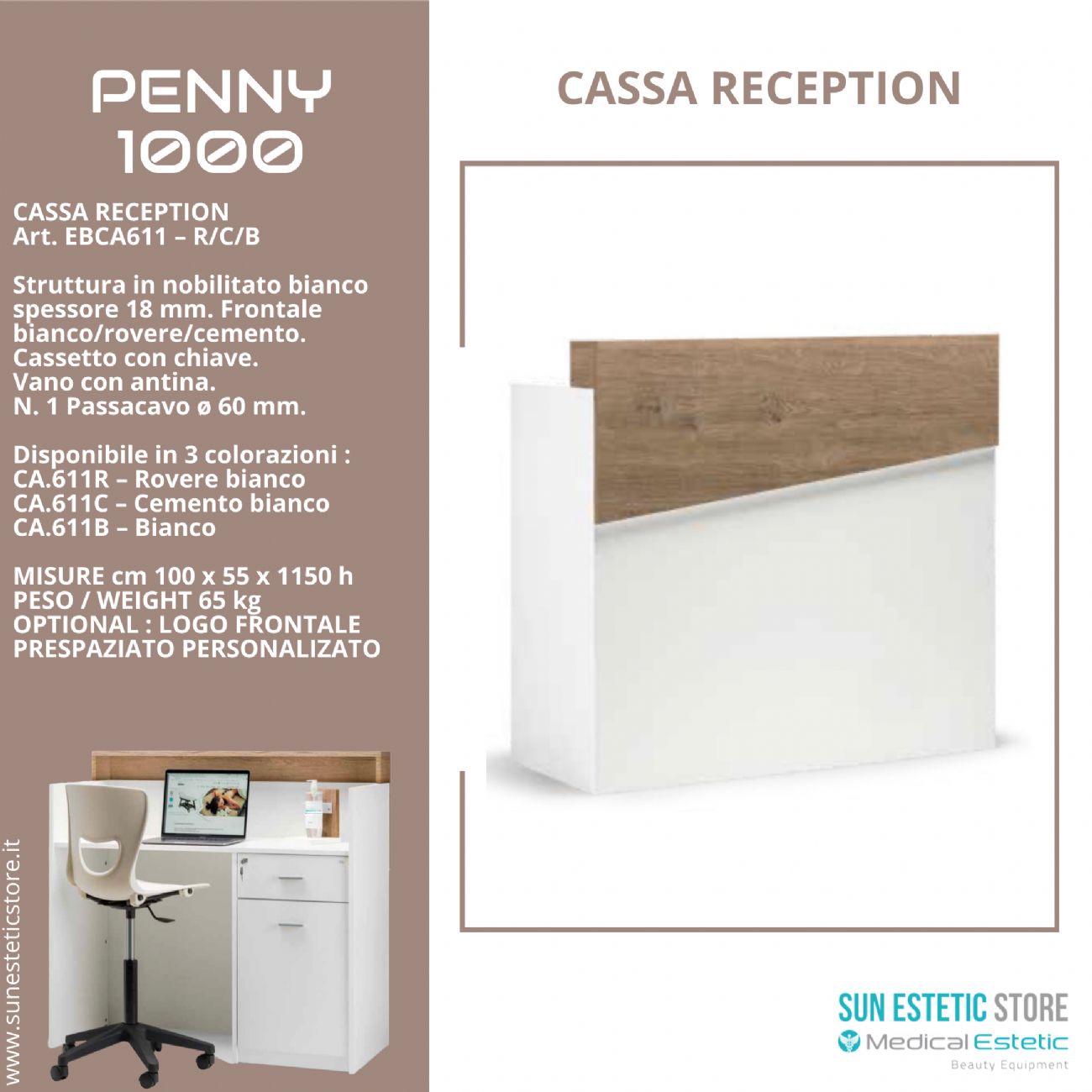 Penny 1000 Cassa Reception negozio con scomparti e cassetto porta tastiera