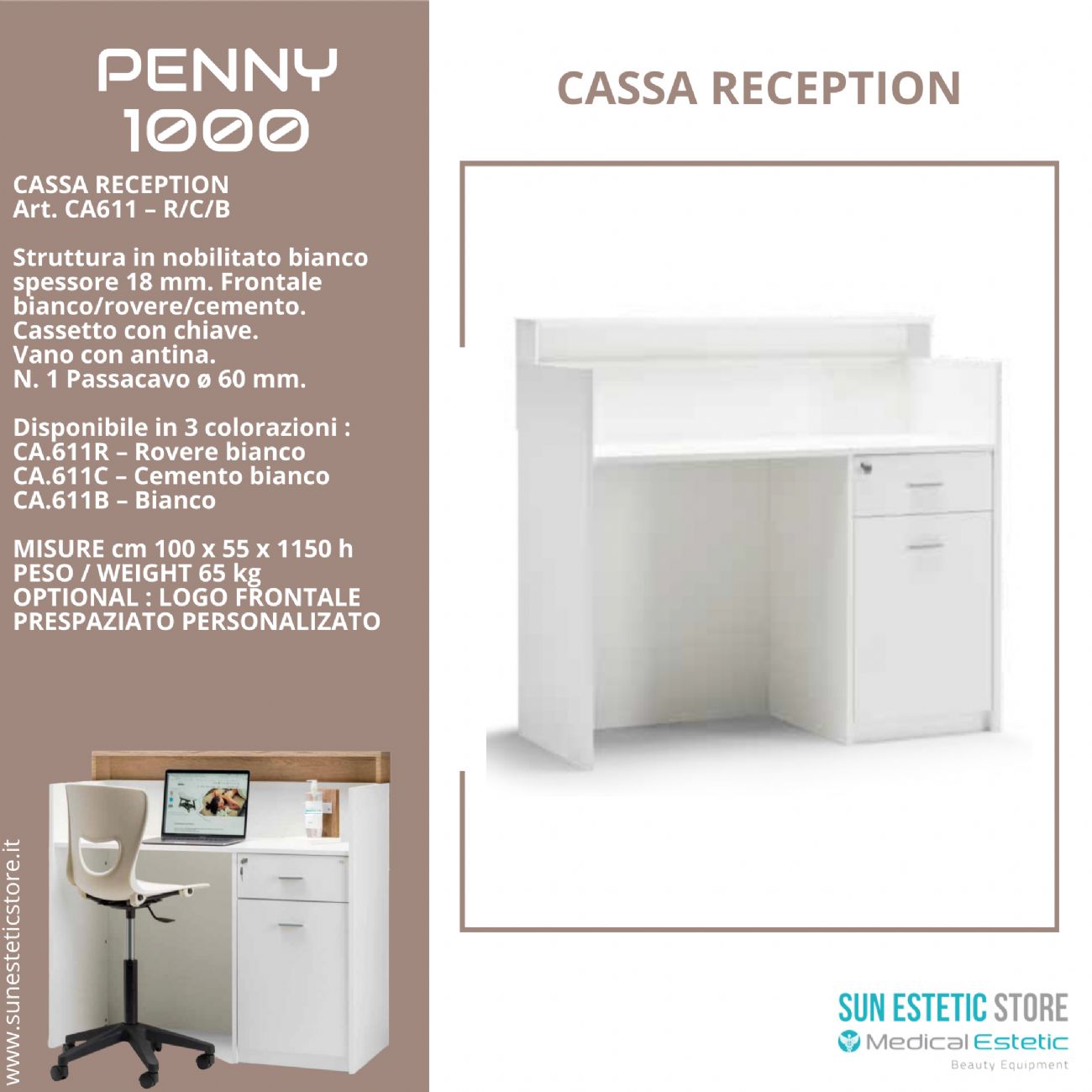 Penny 1000 Cassa Reception negozio con scomparti e cassetto porta tastiera