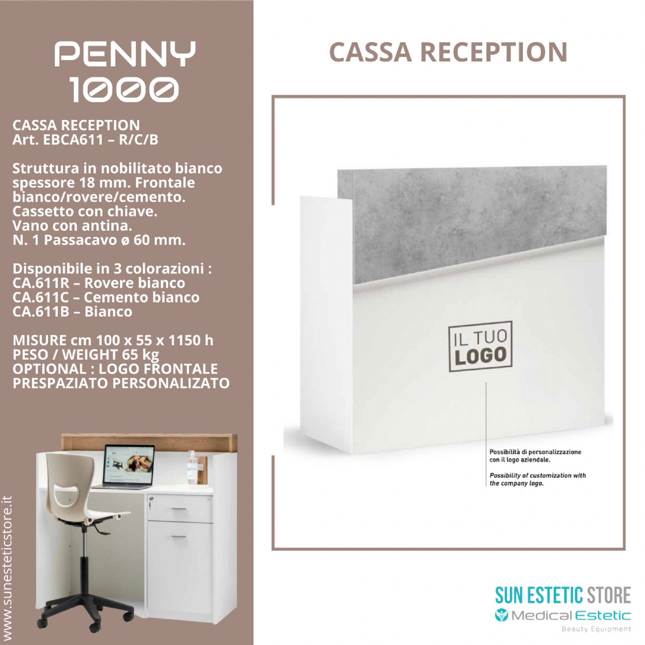 Penny 1000 Cassa Reception negozio con scomparti e cassetto porta tastiera