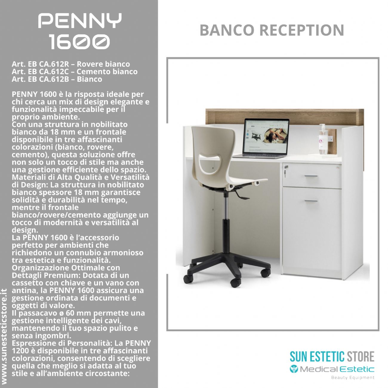Penny 1600 Cassa Reception negozio con scomparti e cassetto porta tastiera