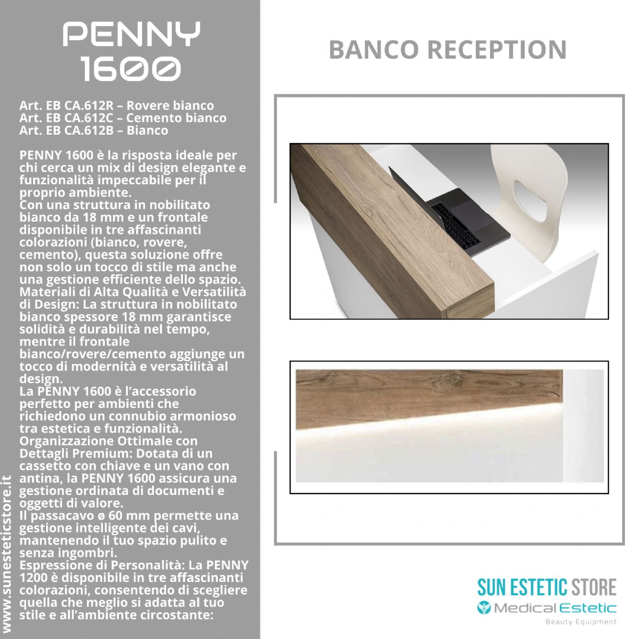 Penny 1600 Cassa Reception negozio con scomparti e cassetto porta tastiera