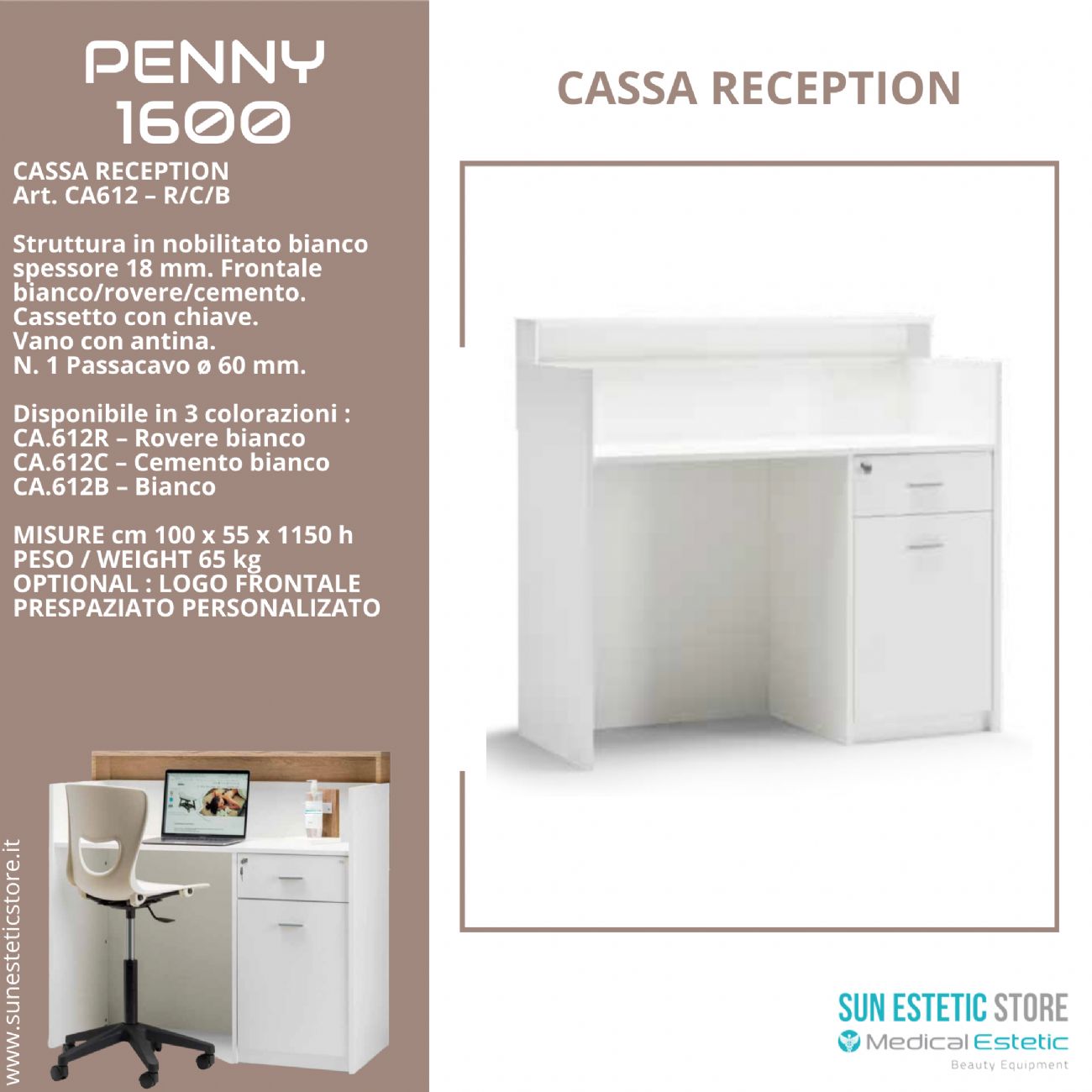 Penny 1600 Cassa Reception negozio con scomparti e cassetto porta tastiera