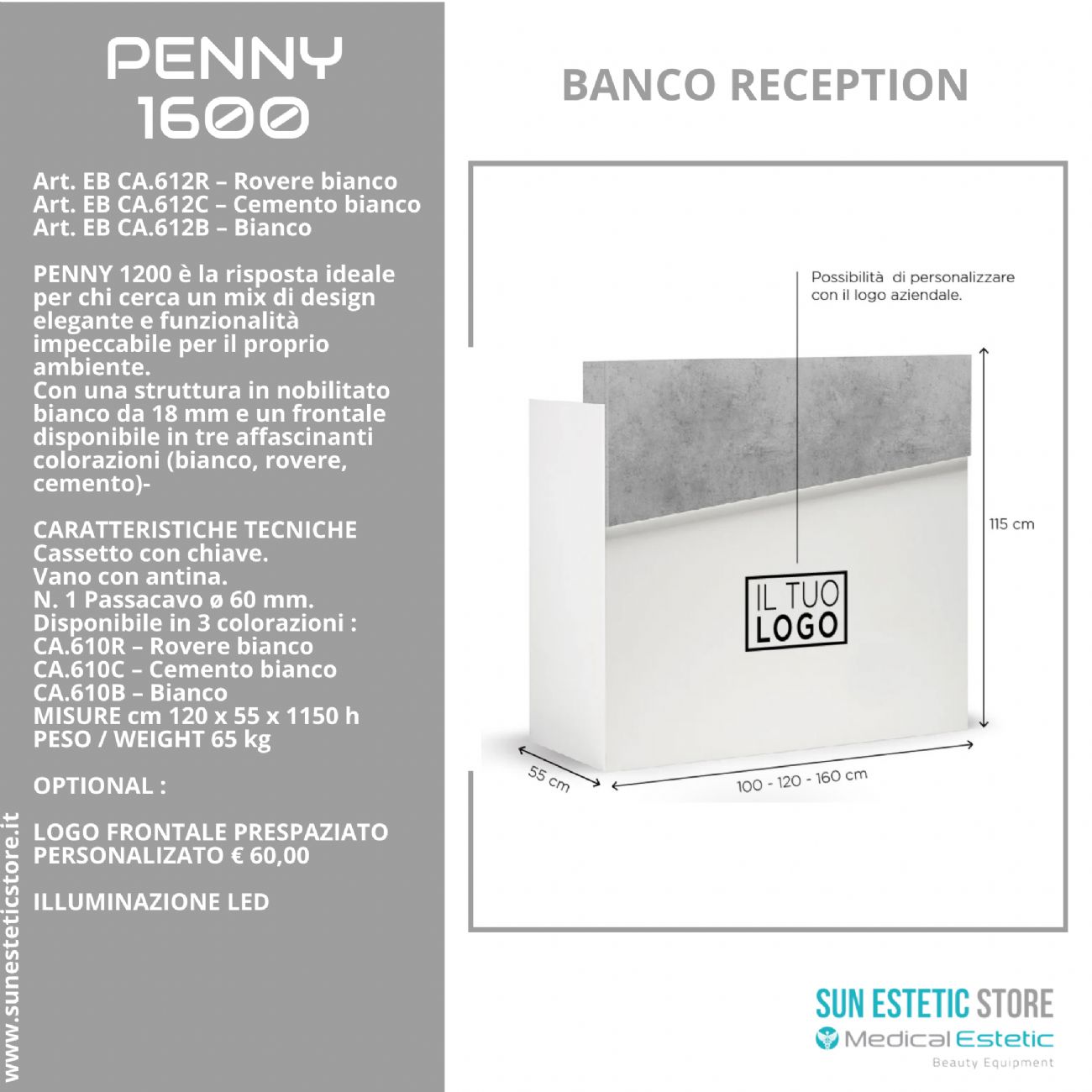 Penny 1600 Cassa Reception negozio con scomparti e cassetto porta tastiera
