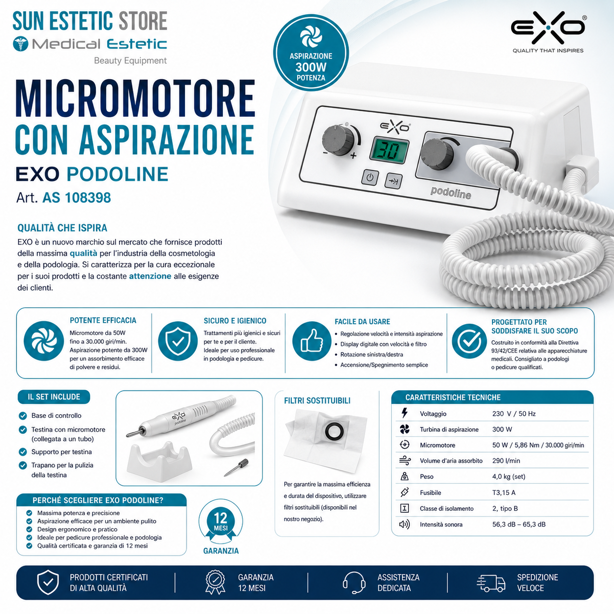 Exo Podoline micromotore fresa podologica con aspirazione