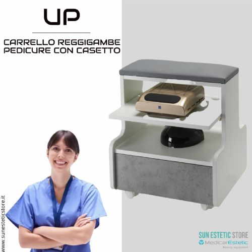 UP Carrello reggigambe per pedicure con cassetto porta accessori