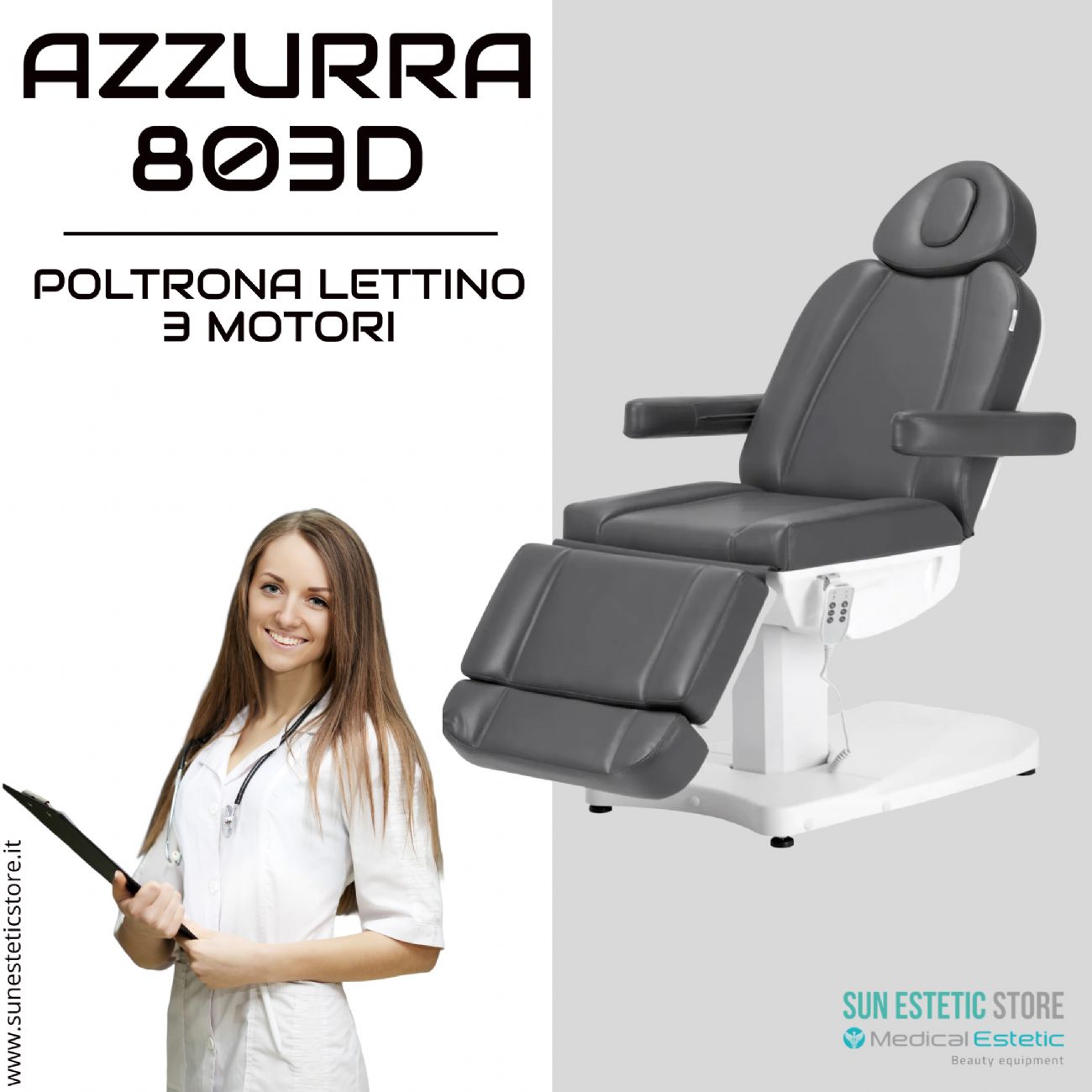 Azzurra 803Dpoltrona lettino elettrica professionale 3 motori estetica