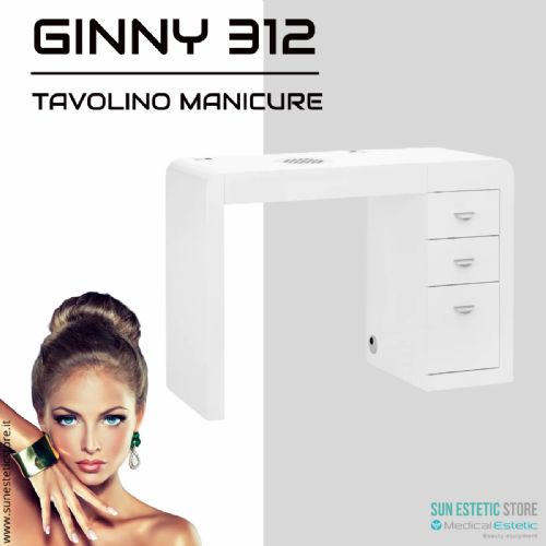 Ginny 312 tavolino manicure in legno bianco con aspiratore e cassettiera nails