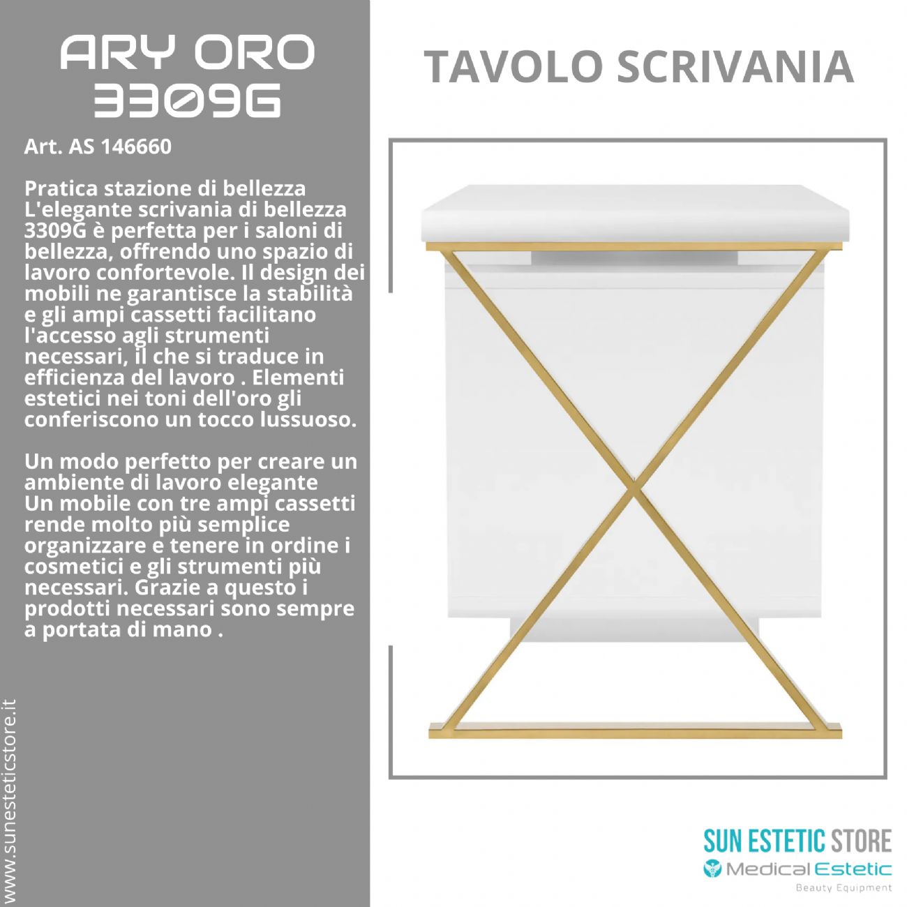 Ary Oro 3309G tavolo scrivania design moderno dalle dimensioni modificabili