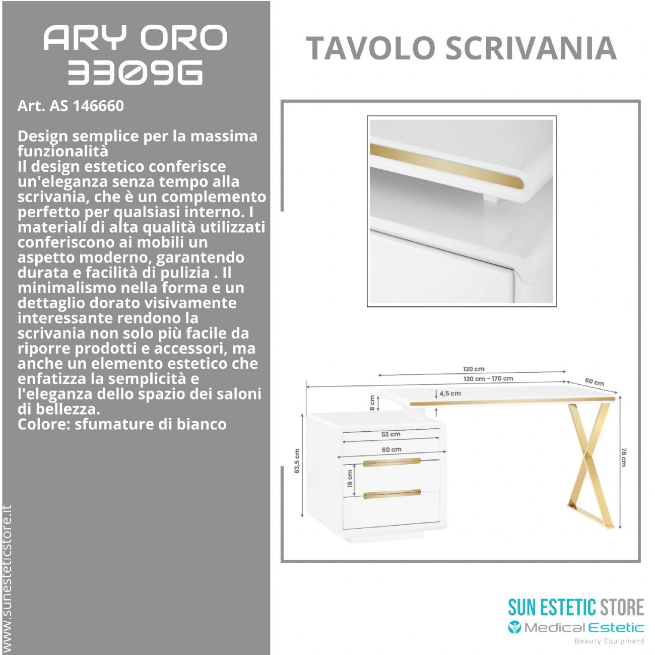 Ary Oro 3309G tavolo scrivania design moderno dalle dimensioni modificabili