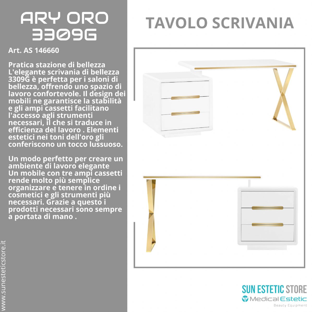 Ary Oro 3309G tavolo scrivania design moderno dalle dimensioni modificabili