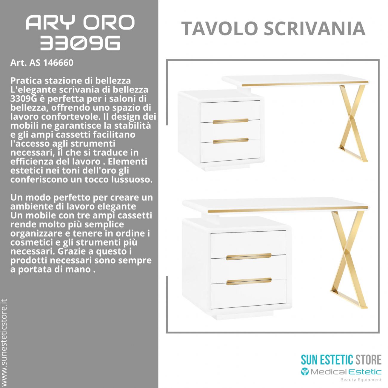 Ary Oro 3309G tavolo scrivania design moderno dalle dimensioni modificabili