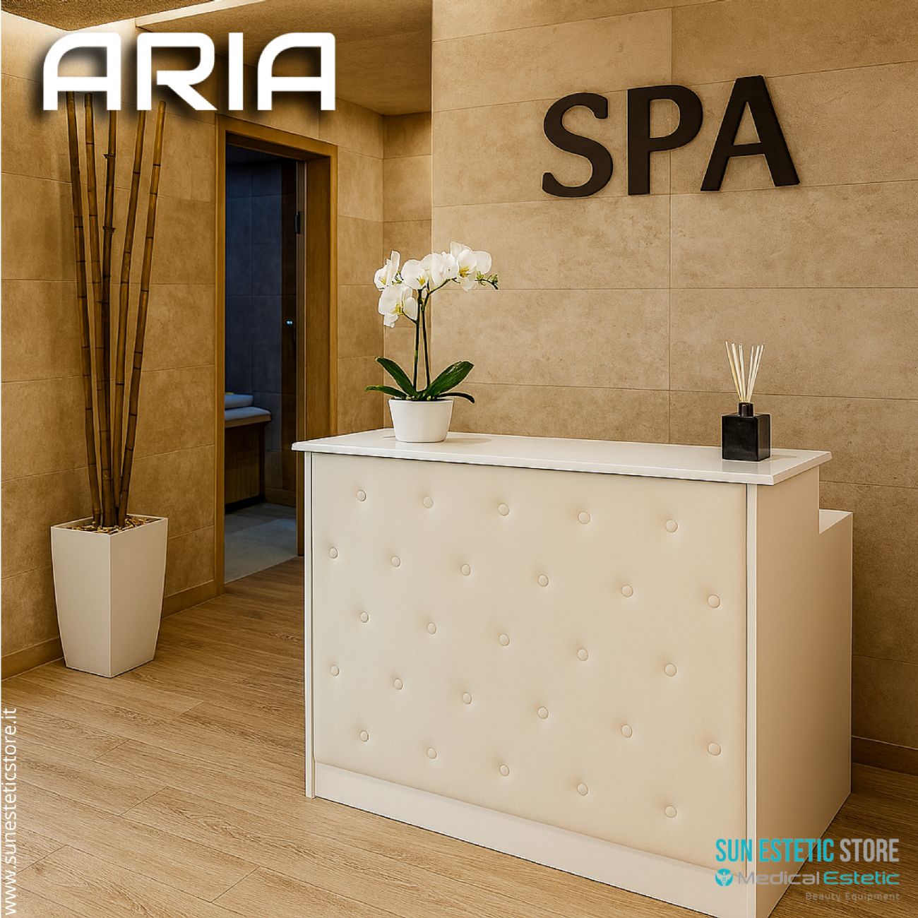 Aria G26 Banco cassa reception negozio con scomparti e cassetto porta tastiera