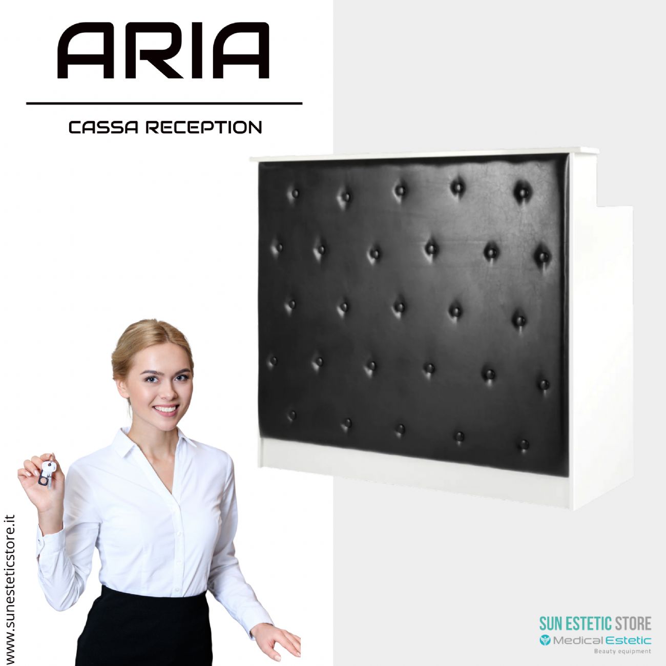 Aria G26 Banco cassa reception negozio con scomparti e cassetto porta tastiera