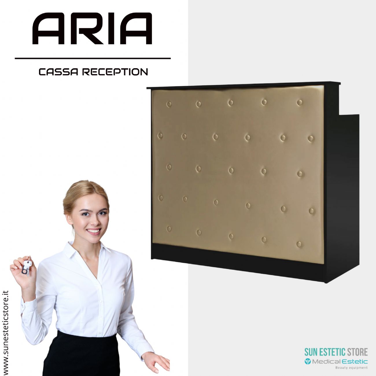 Aria G26 Banco cassa reception negozio con scomparti e cassetto porta tastiera