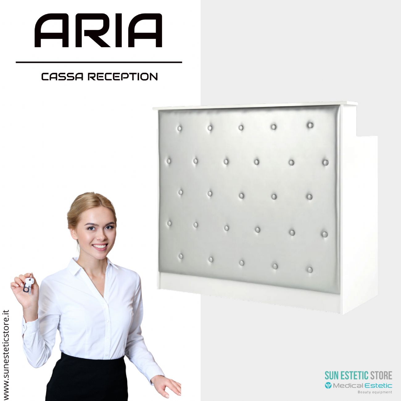 Aria G26 Banco cassa reception negozio con scomparti e cassetto porta tastiera