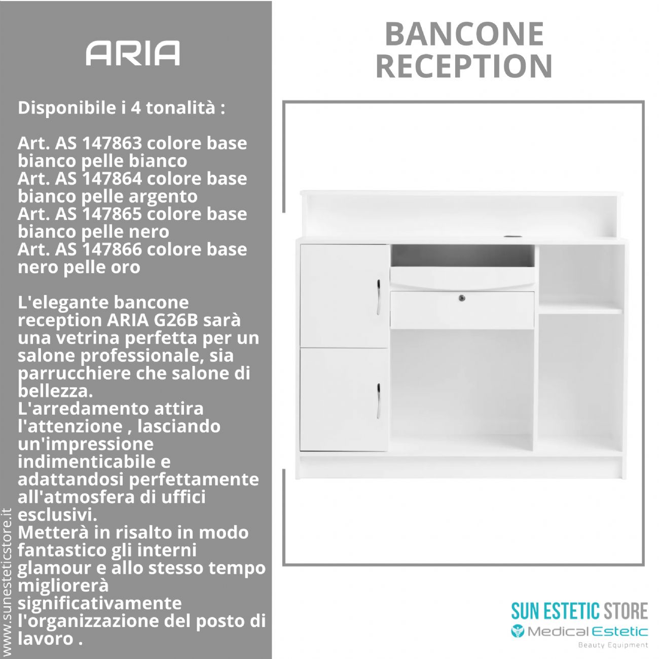 Aria G26 Banco cassa reception negozio con scomparti e cassetto porta tastiera