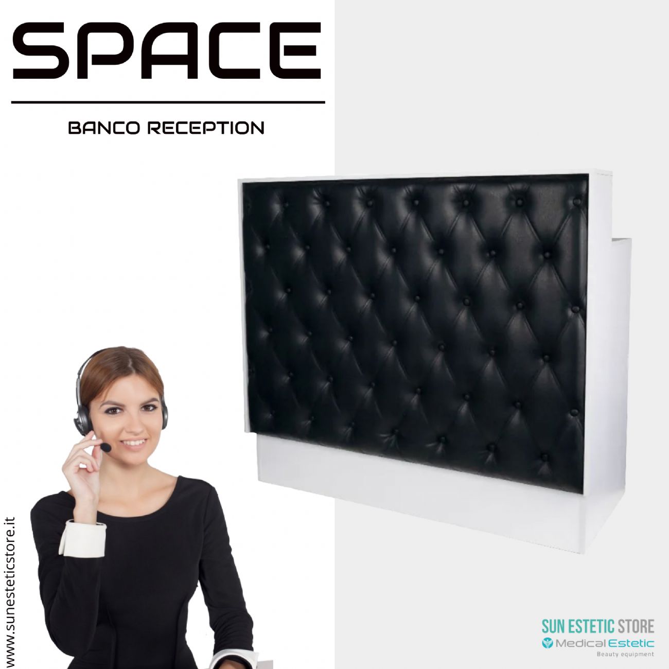 Space banco cassa reception negozio con cassetto e ripiani porta oggetti