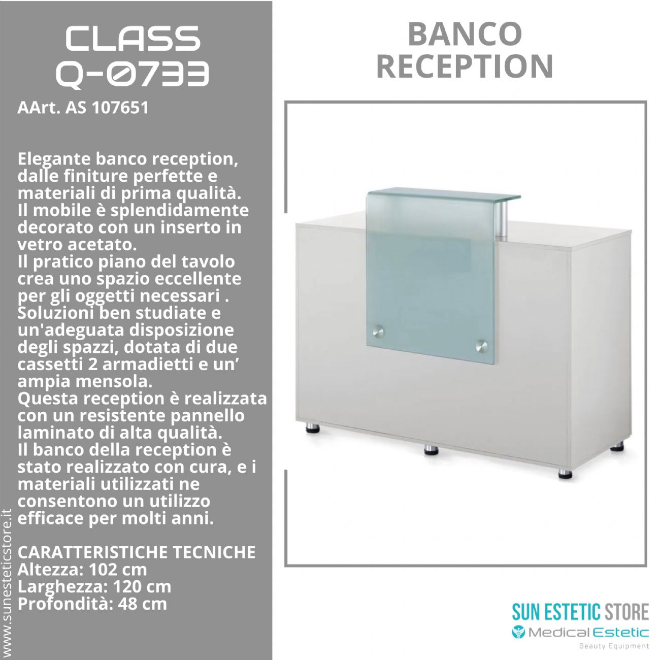 Class banco cassa reception con 2 cassetti 2 armadietti e ampio ripiano