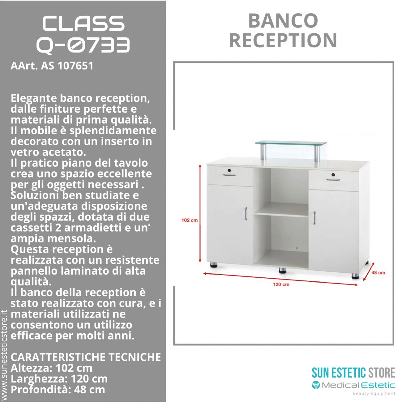 Class banco cassa reception con 2 cassetti 2 armadietti e ampio ripiano